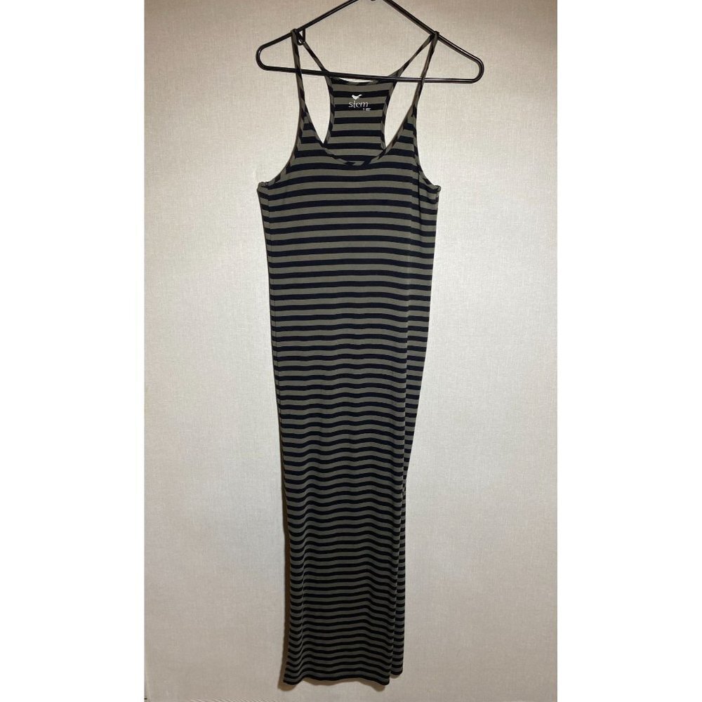 Stem Hortizontal Striped Brown and Black Maxi Tank Dress S